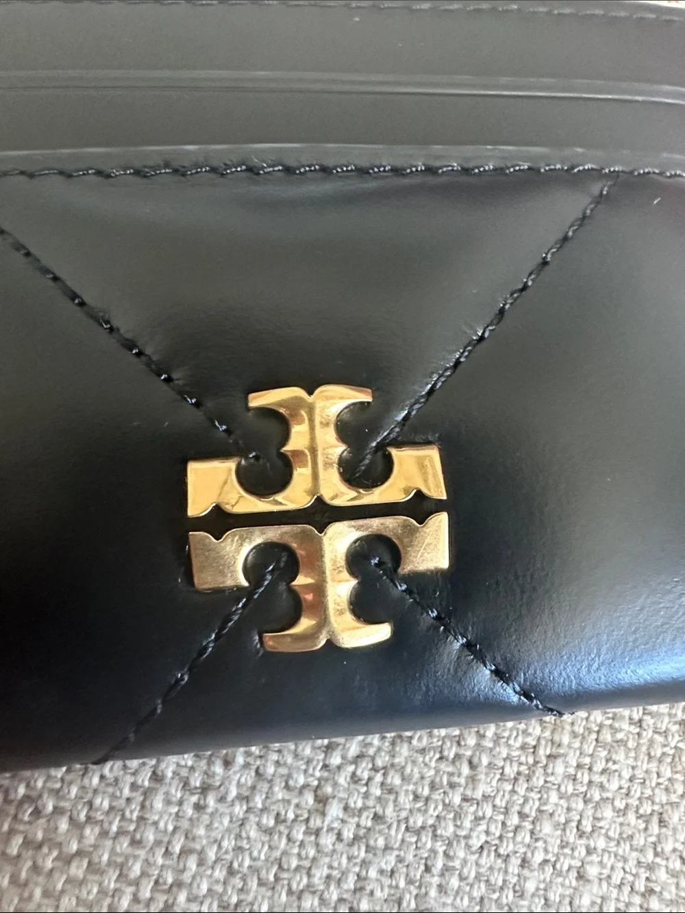 Tory Burch Kira Diamond Quilt Card Case- black with gold logo